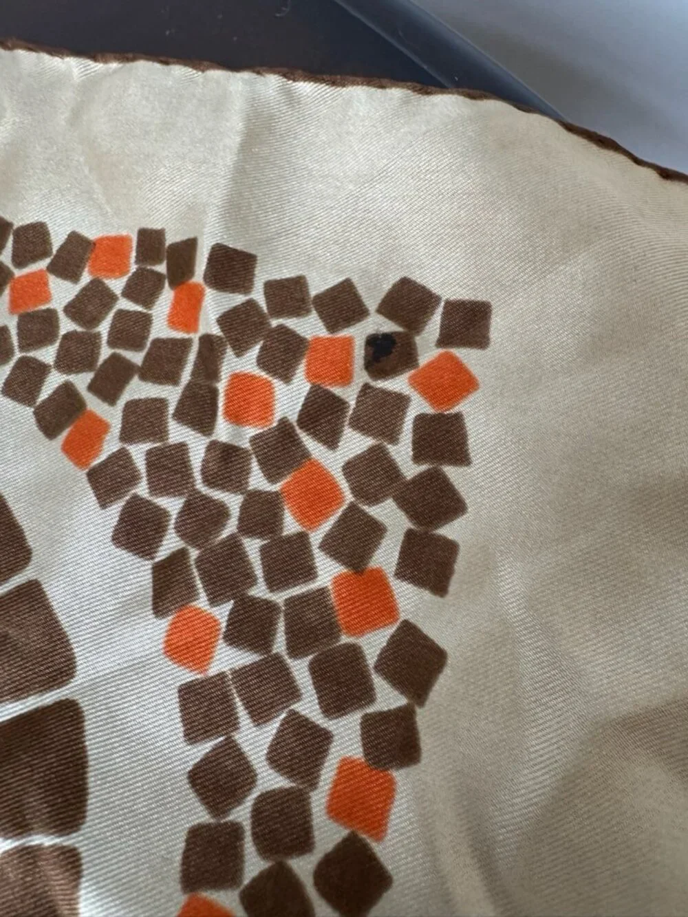 VTG Schiaparelli Square Silk Scarf Pebble Mosaic Pattern Brown Orange 28